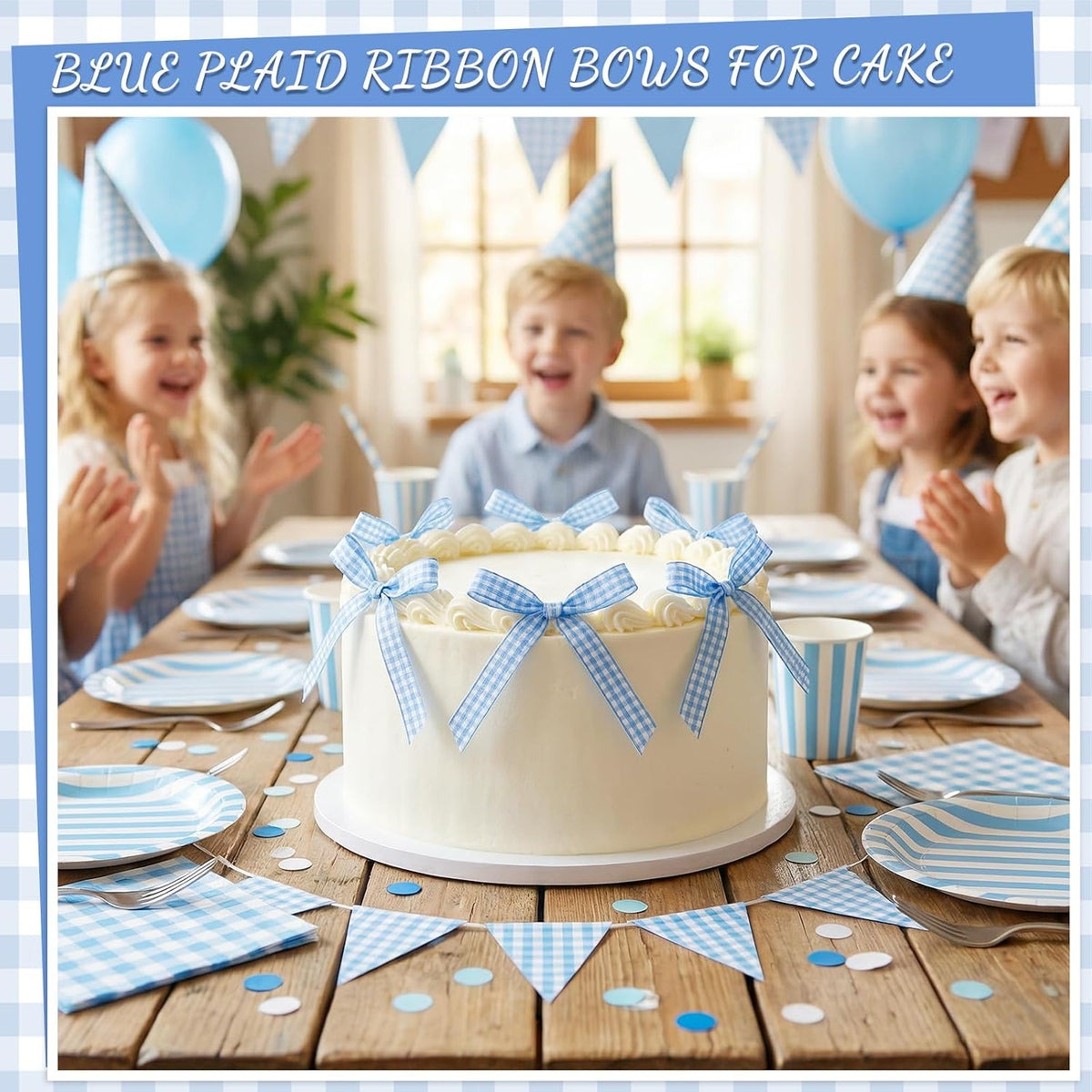 30 Pack Bow Cake Toppers Black Ribbon Bows for Cake Halloween Party - Blue Plaid - image 4