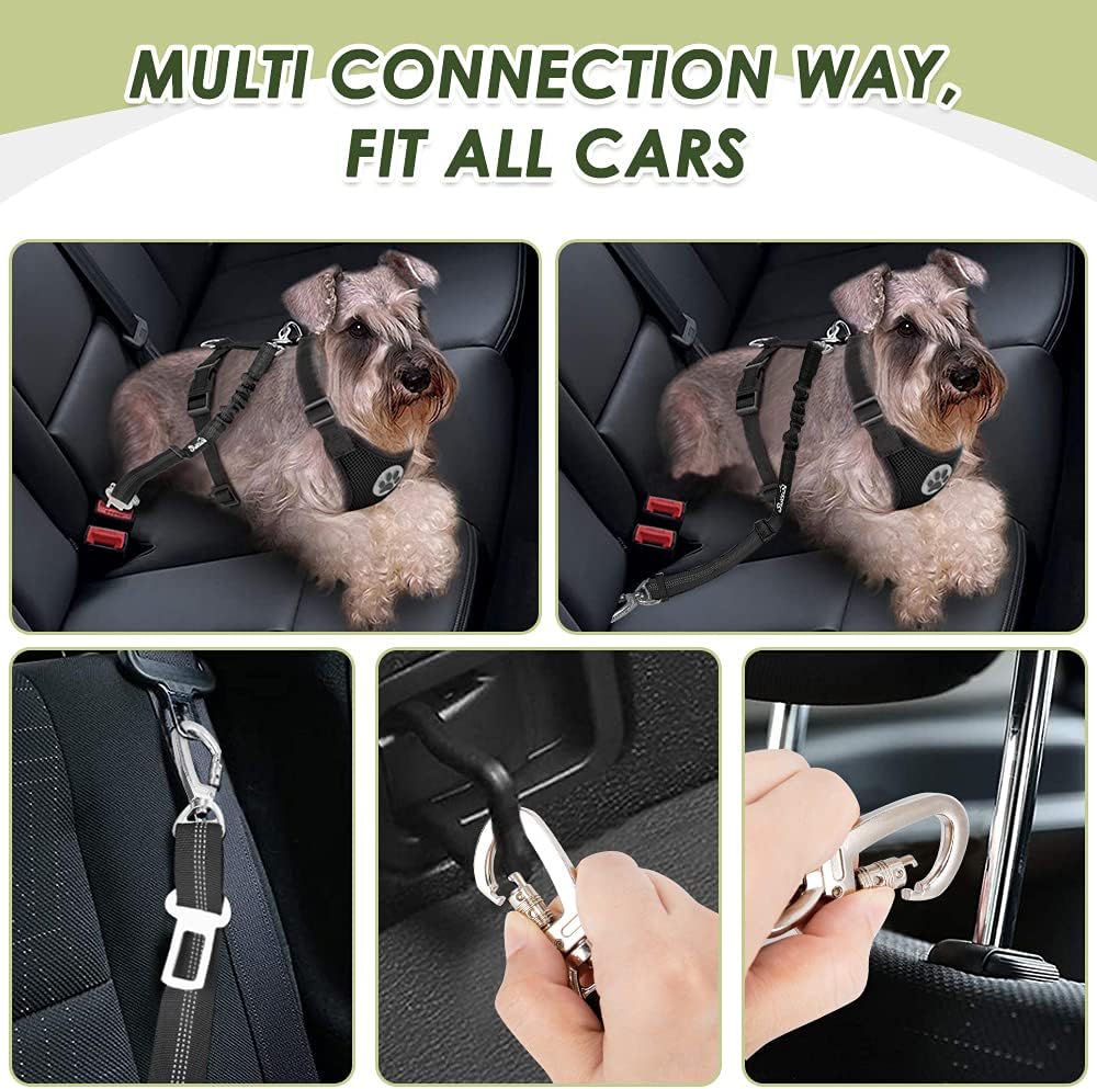 SlowTon Dog Seat Belt and Harness for Car, B M - Black / Large - image 2