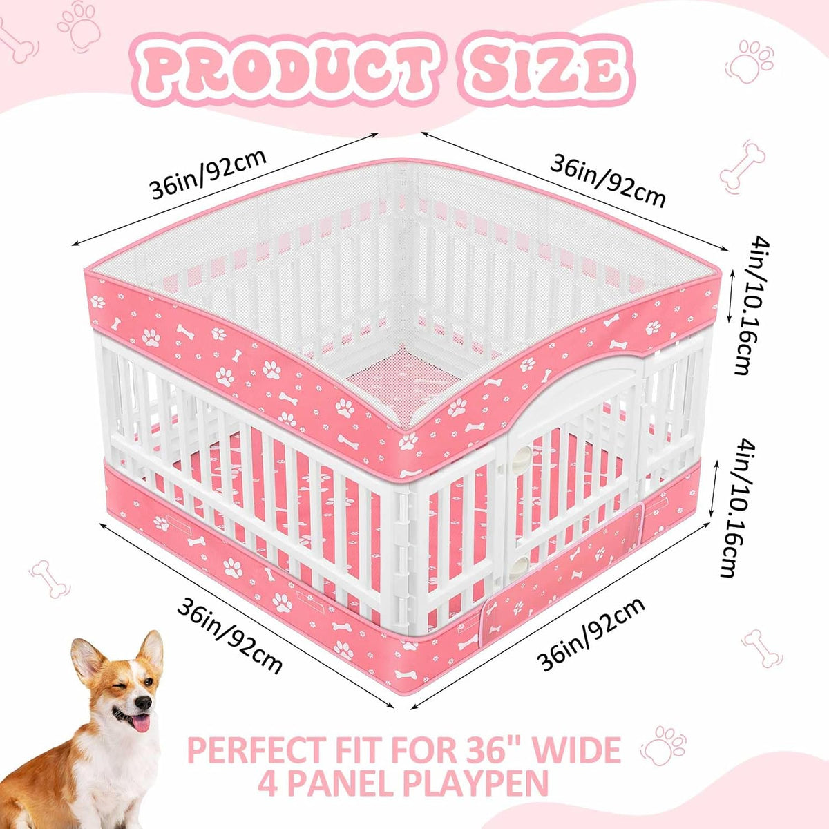 2 Pack Dog Playpens Cover and Bottom Mat Fits 4 Panels - Pink - image 2