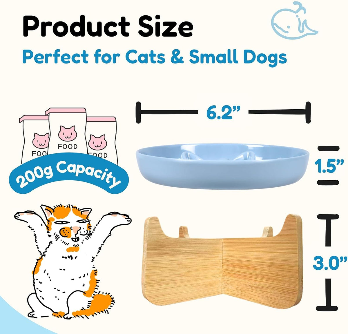 2 Pcs Cat Slow Feeder Bowl - Ocean Mist With Stand / 6.2'' - image 2