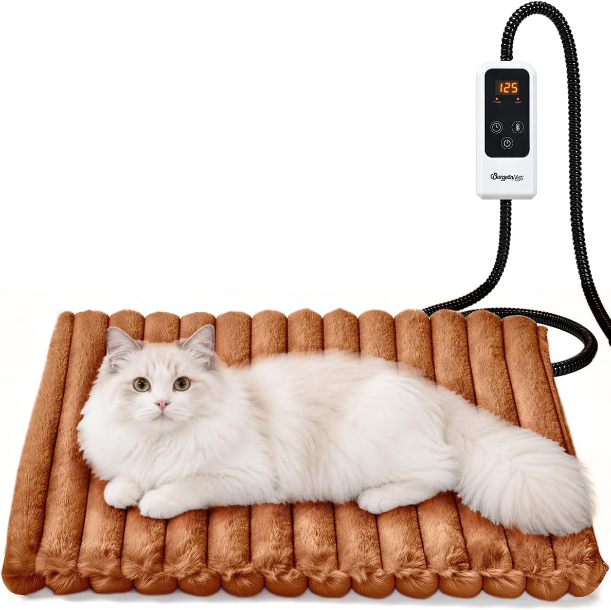 BurgeonNest Cat Heating Pad, Indoor Heated Cat Bed - Brown / M: 18 x 16 inches