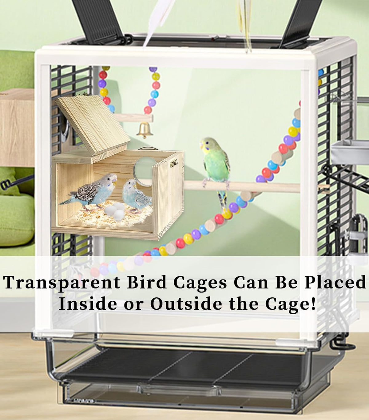 Transparent Parakeet Nesting Box - M: 9.84"x5.1"x5.1": - image 3