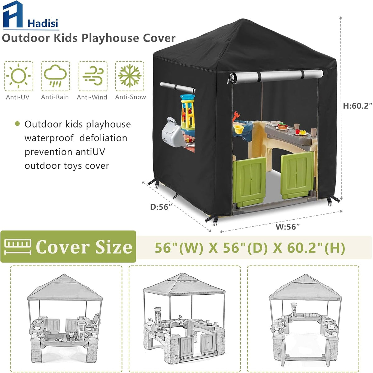 Hadisi black 600D waterproof outdoor kids playhouse cover with zippered front door - view 20