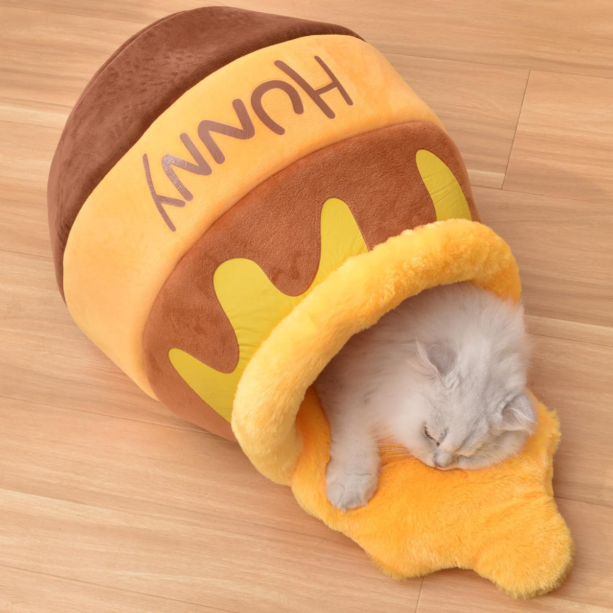 Honey Pot Cat Cave Bed, Soft and Thick Rebound Sponge Pet Nest with Removable & Washable Cushion - Brown