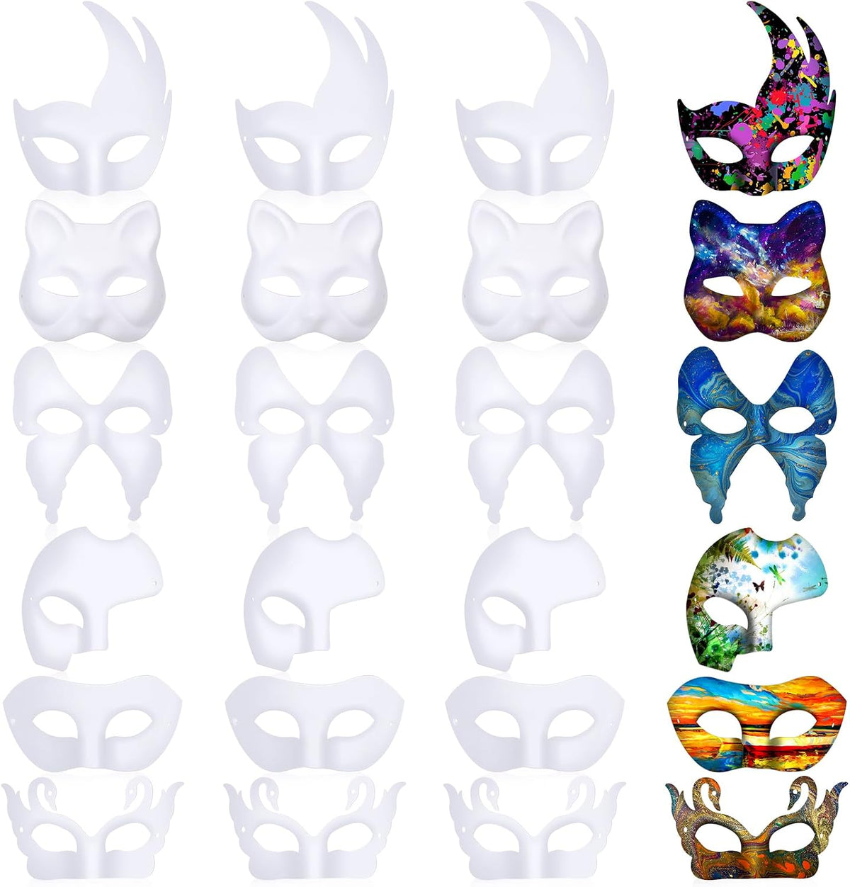 Leyndo blank white paper mache half masquerade masks, 24-pack in classic style - view 2