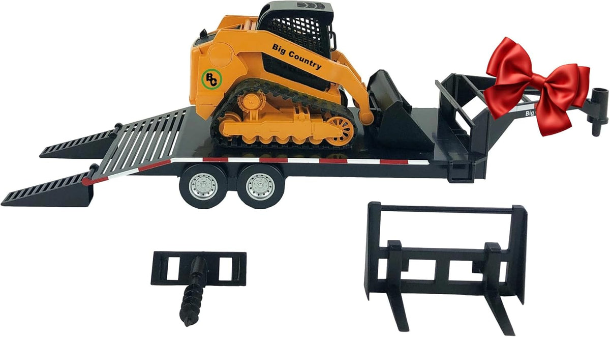 Big Country Toys 1:20 scale track skid steer with auger, bucket, hay fork and flatbed trailer