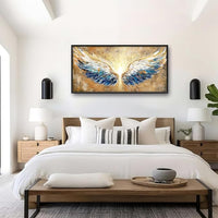 Extra Large Angel Wings Framed Wall Art for Living Room,Oversized Golden Wings Pictures Wall Decor,Holy Gold Blue Canvas Print Painting Modern Artwork Bedroom Office Bathroom 60L" x 30W"