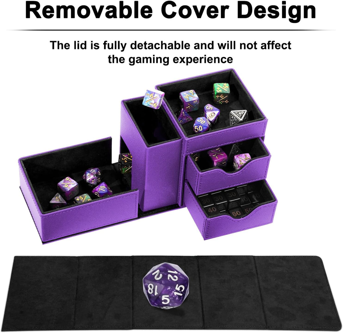 Stepane dice tray and dice tower storage box in black and red PU leather with drawers - view 17