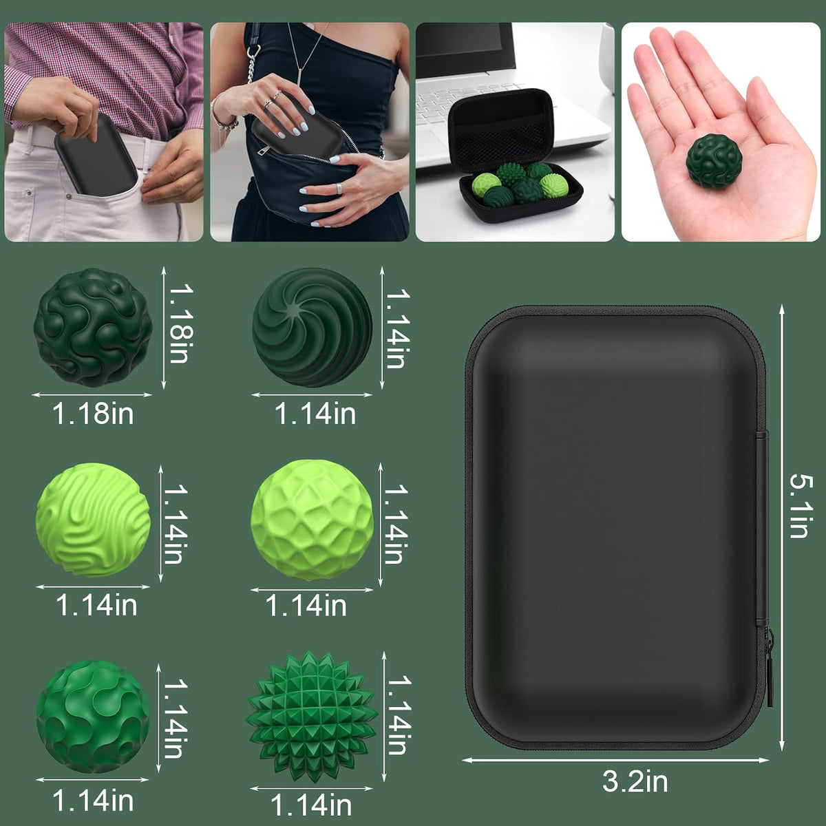 BUSOHA Silicone Magnetic Fidget Balls - Green+light Green / 1.2 Inch - image 2