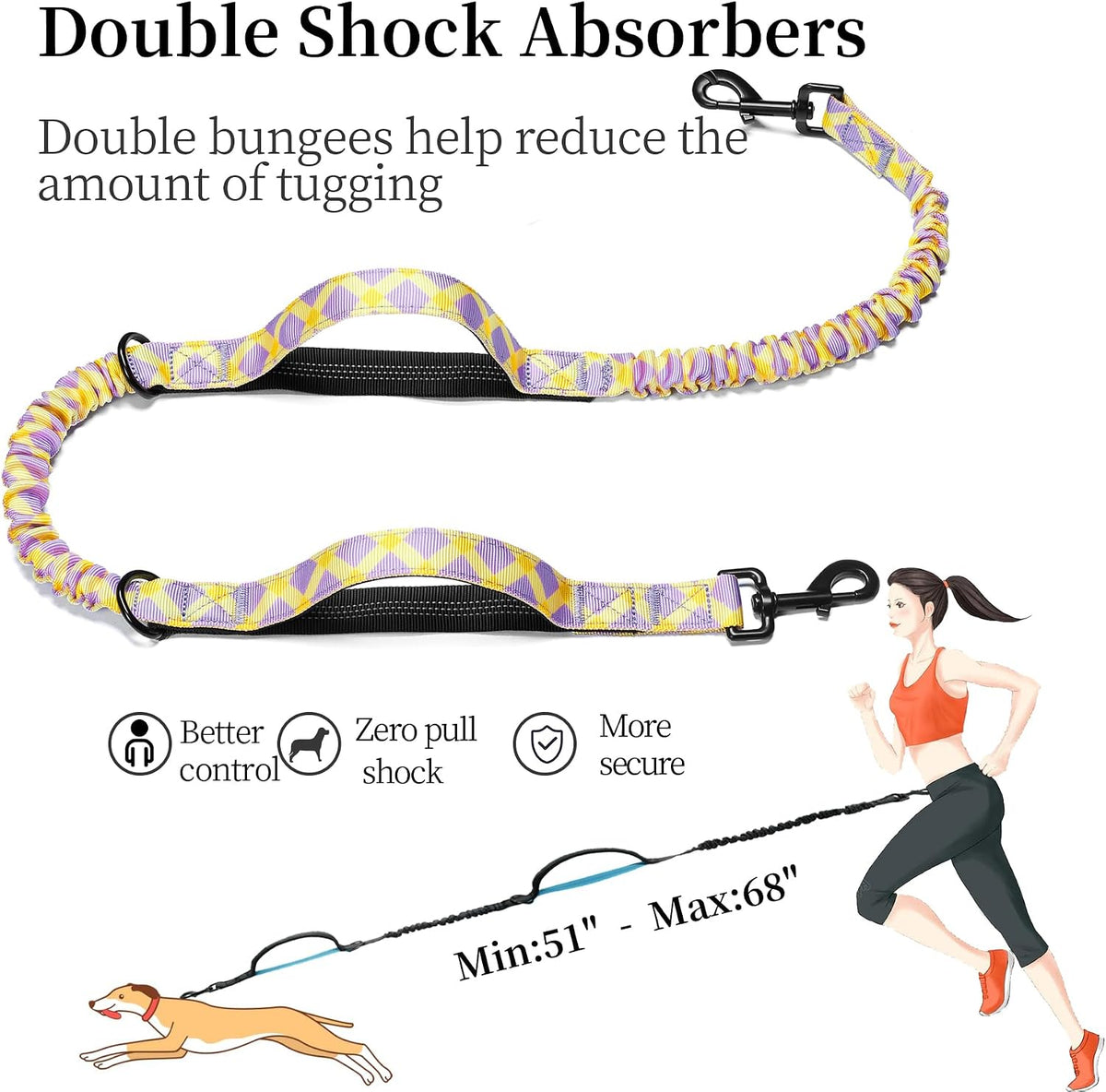 Hands Free Dog Leash with Zipper Pouch - purple-yellow mix / Large - image 4