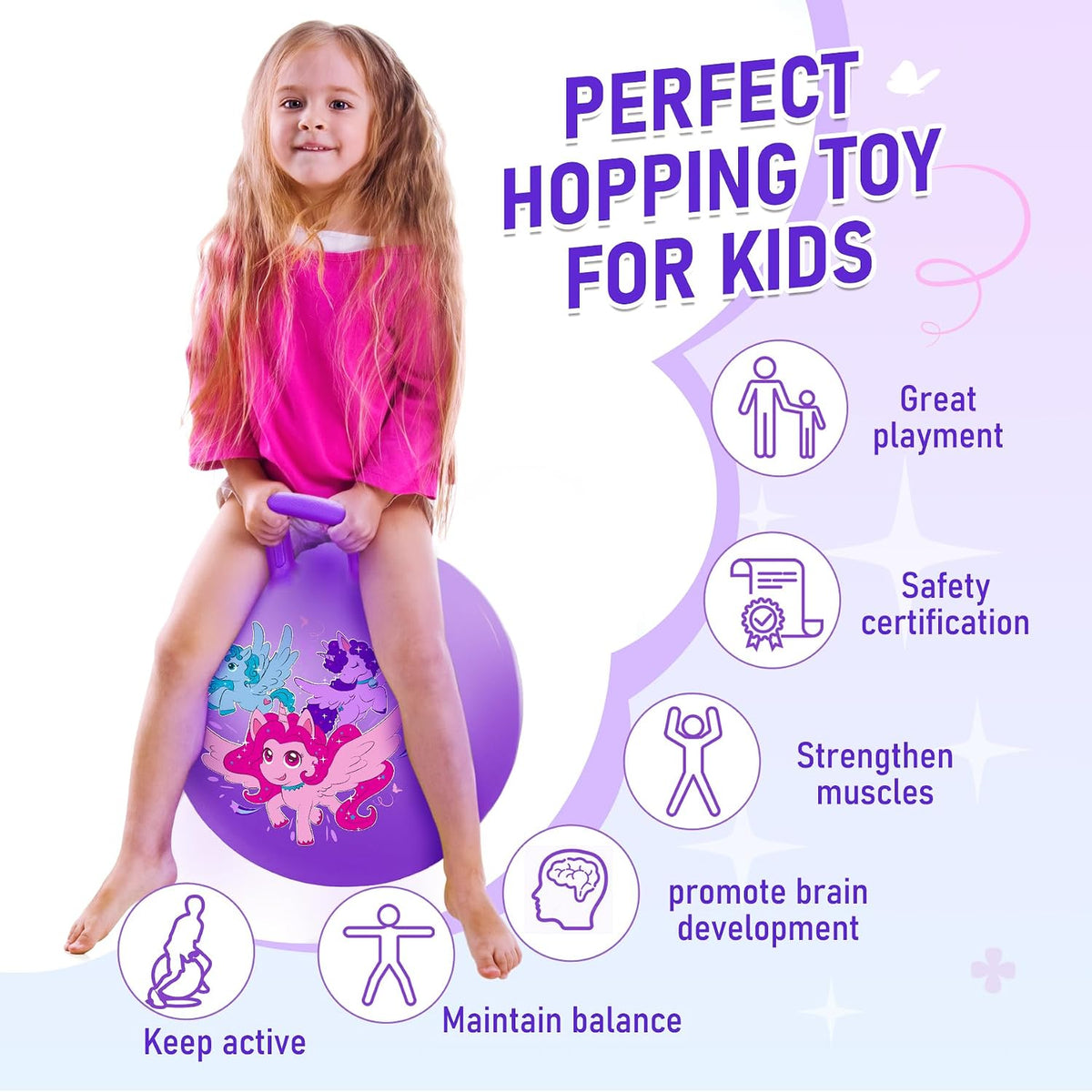 U&C Planet Hopper Ball, 18In Bouncy Ball with Handle for Kids Ages 3-6 – Fun for Kids & Family - 3-6 Years / Purple - image 3