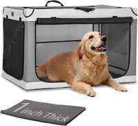 PETSFIT Portable Dog Crate for Medium Large Dogs - 36.0"L x 24.0"W x 23.0"H / Light Gray(With Mat)