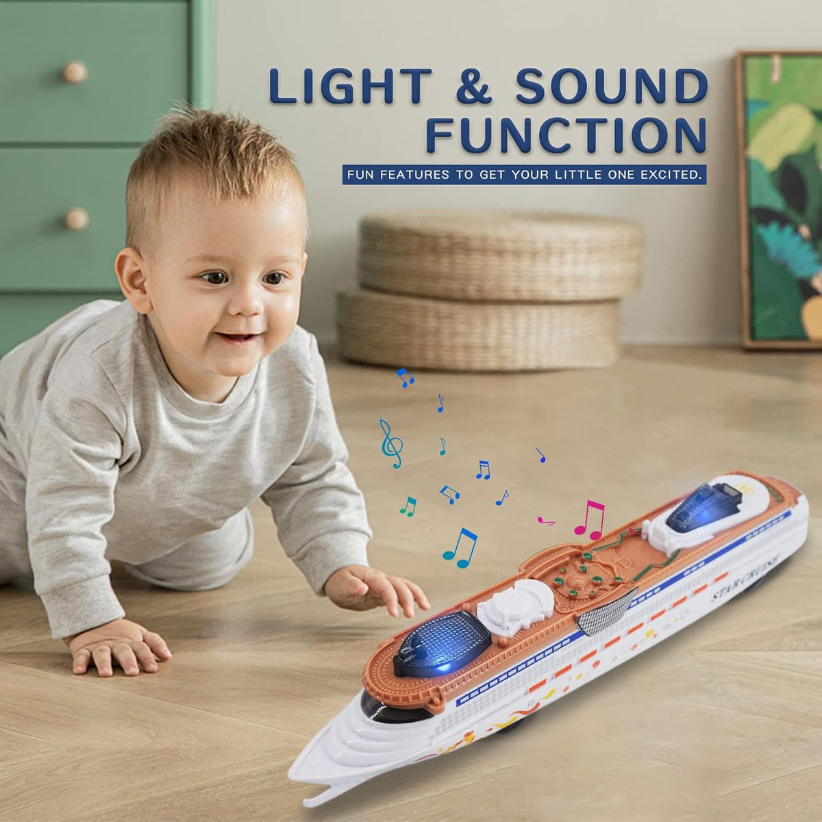 OTONOPI 9.4 inch cruise ship model toy ocean liner with green accents and blue lights - view 4