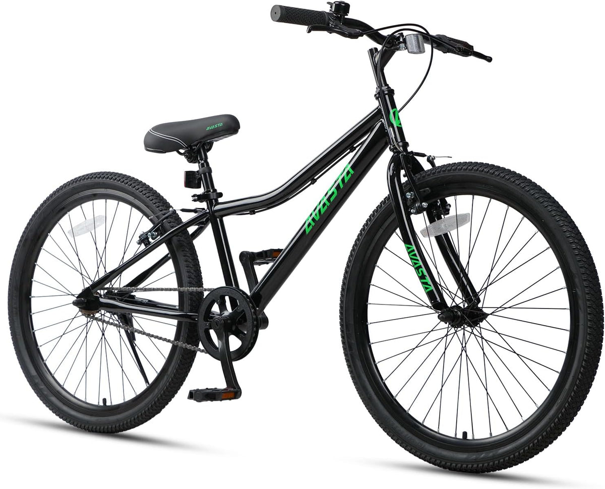 AVASTA Bilbo 18 20 24 Inch Kids Bike for Boys Girls Youth 5-14 Years - Black / 24 Inch with Kickstand
