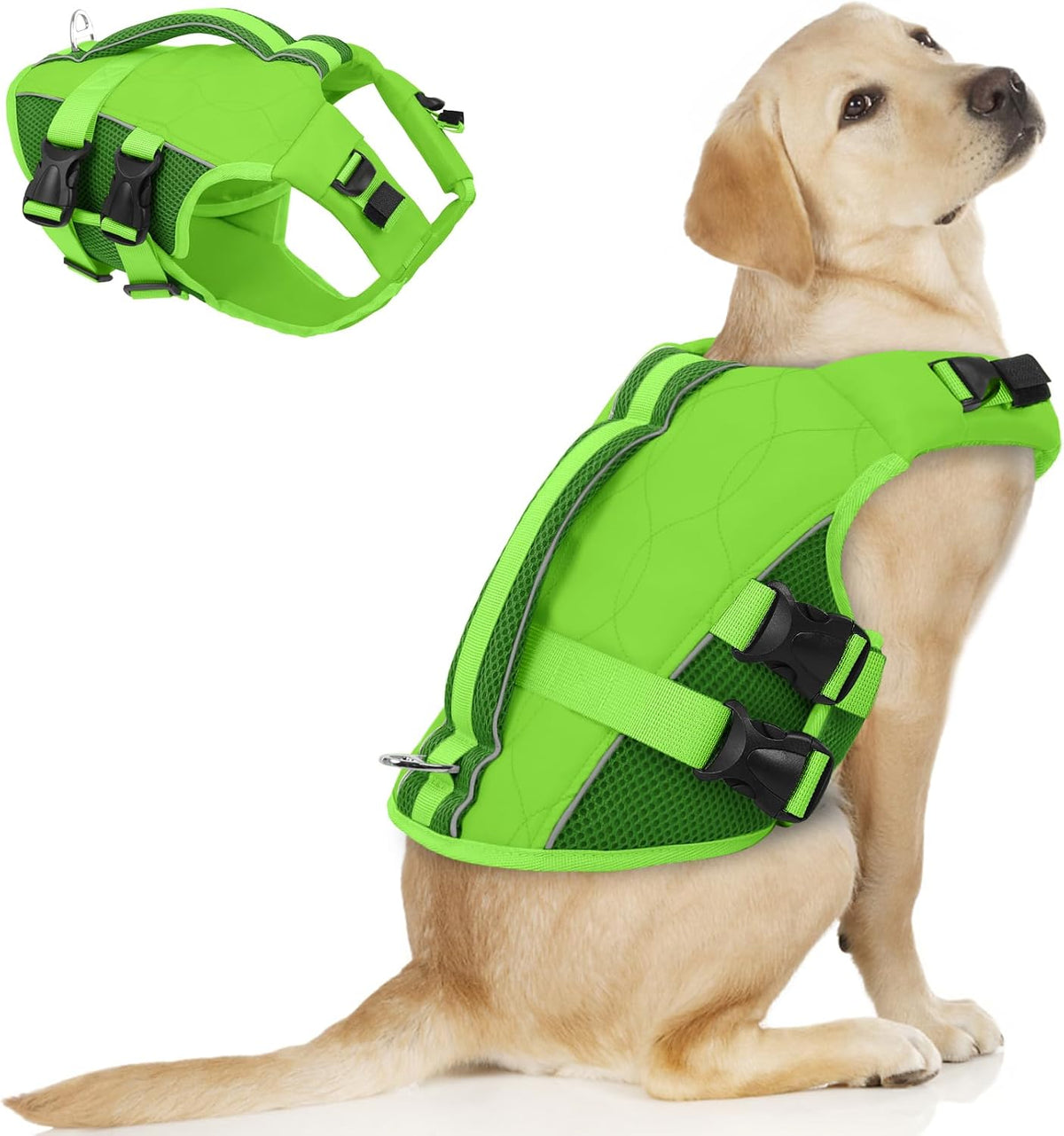 ASENKU Dog Life Jacket, High Floatation Dog Swimming Vest with Rescue Handles for Small Medium - Large / Green