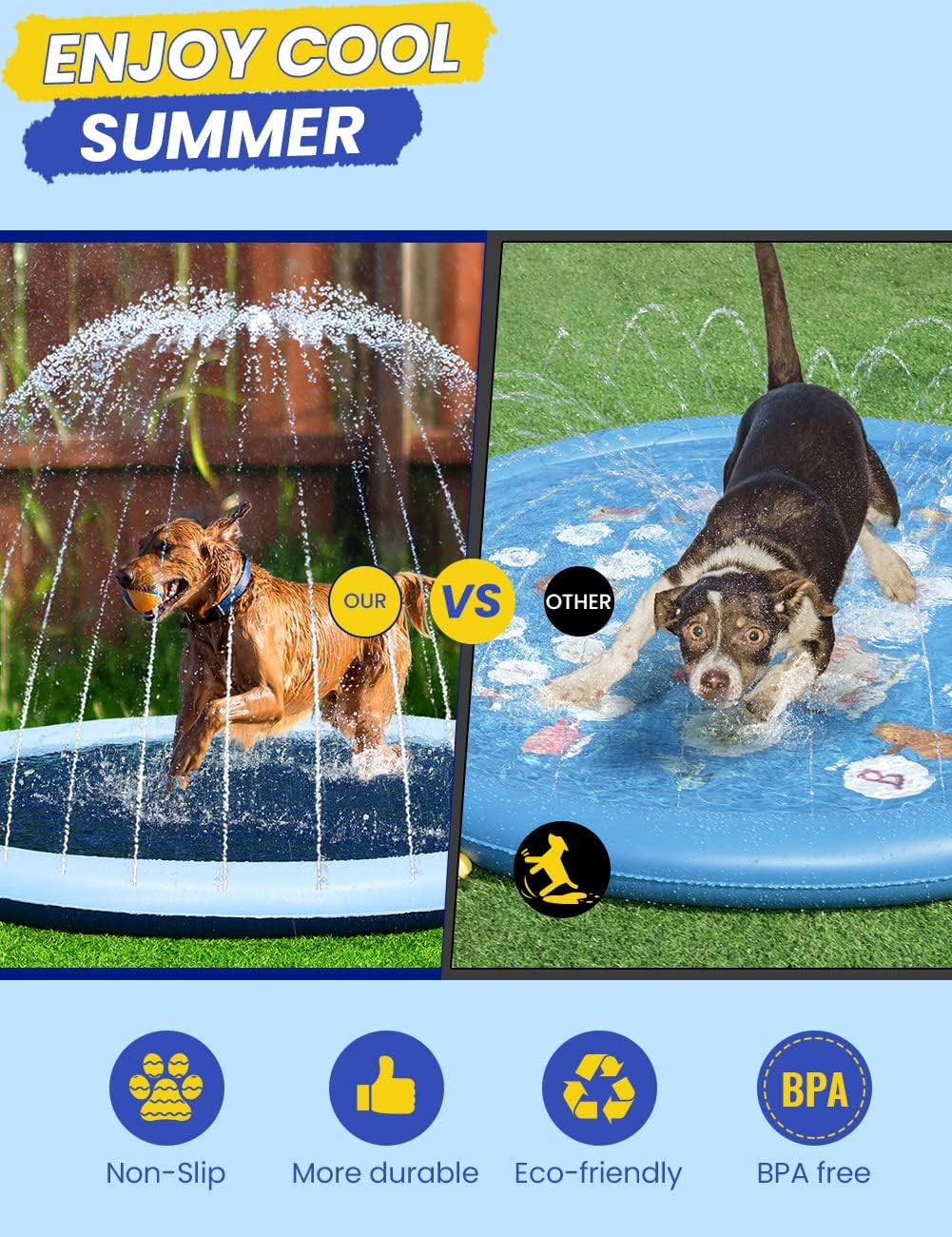 Splash Pad Non-Slip Dogs Cool Sprinkler Pool Extra Large Splash Pads – Fun for Kids & Family - 87 inch - image 2