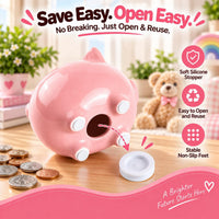 SOBEIT Piggy Bank for Kids Girls Boys, Glazed Ceramic Coin Bank - Style 1 Pink - image 4