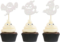 Ephlyn 24 white glitter ghost cupcake toppers for Halloween desserts - view 5