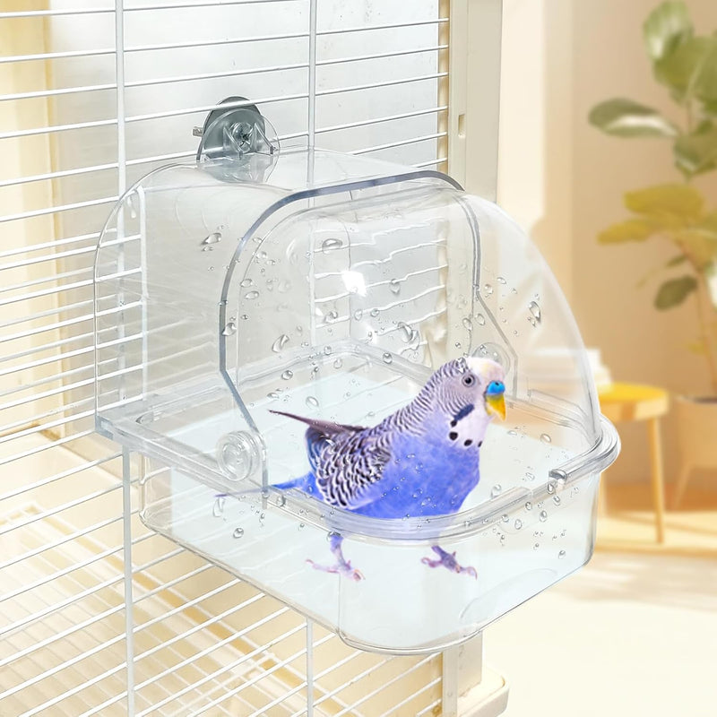 Bird Bath for Cage, Cleaning Pet Supplies Cockatiel Bird Bathtub with Hanging Hooks for Little Bird - clear