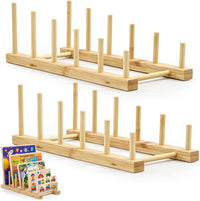 Barydat 2 piece natural wood puzzle rack organizer holding jigsaw puzzle boxes upright