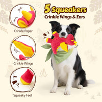 Squeaky Dog Toy, Plush Dragon with 5 Squeakers and Crinkle Wings - Pink & Purple - image 2