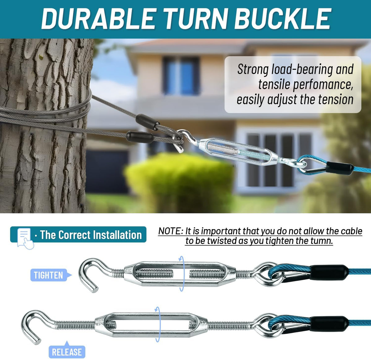 Dog Runner for Yard, Heavy Duty 100FT Dog Runs for Outside with 10FT Tie Out Cable, Trolley System - 50ft run cable+10ft tie out cable / Blue + Black - image 3