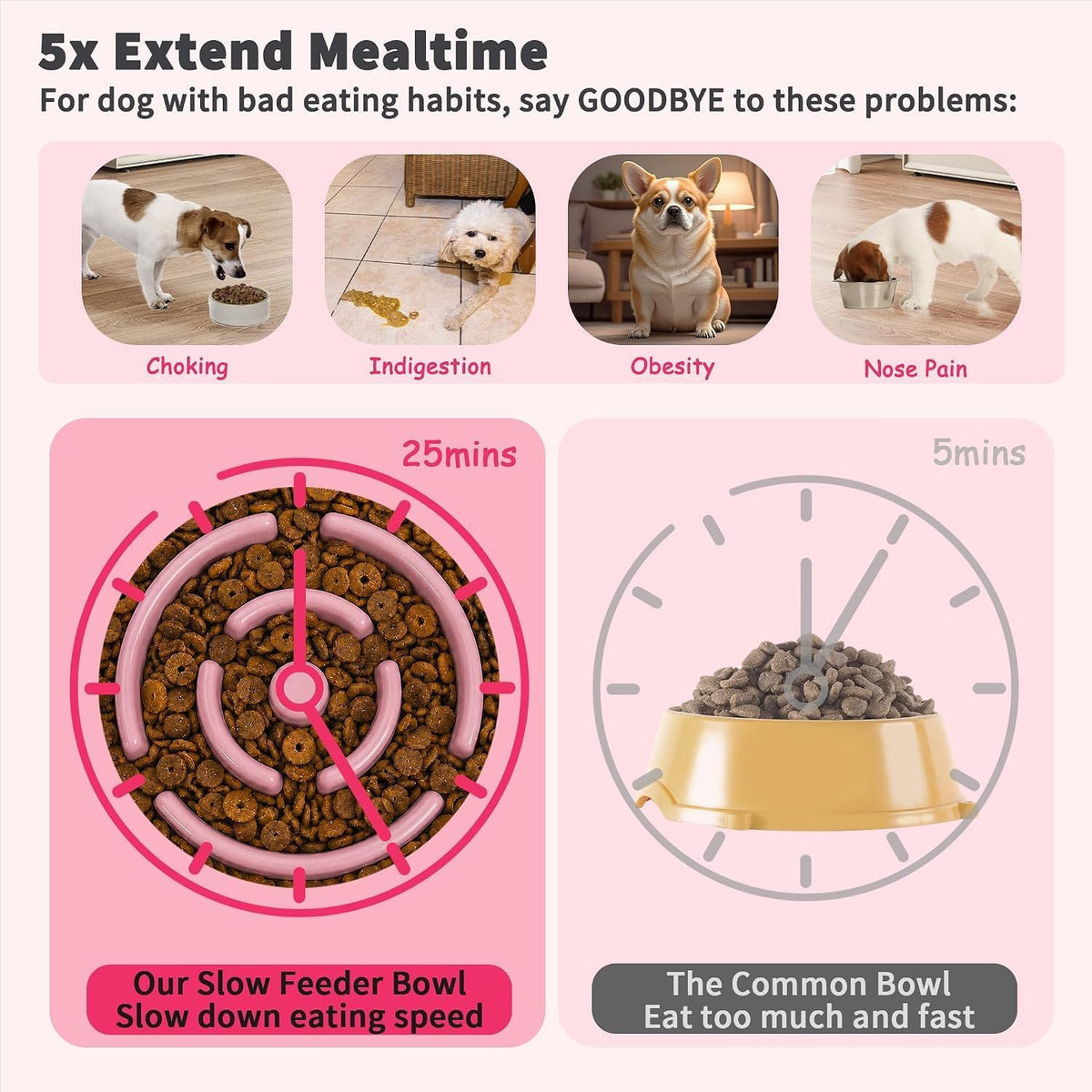 Elevated Slow Feeder Dog Bowl - Pink / 1.5 Cups - image 3