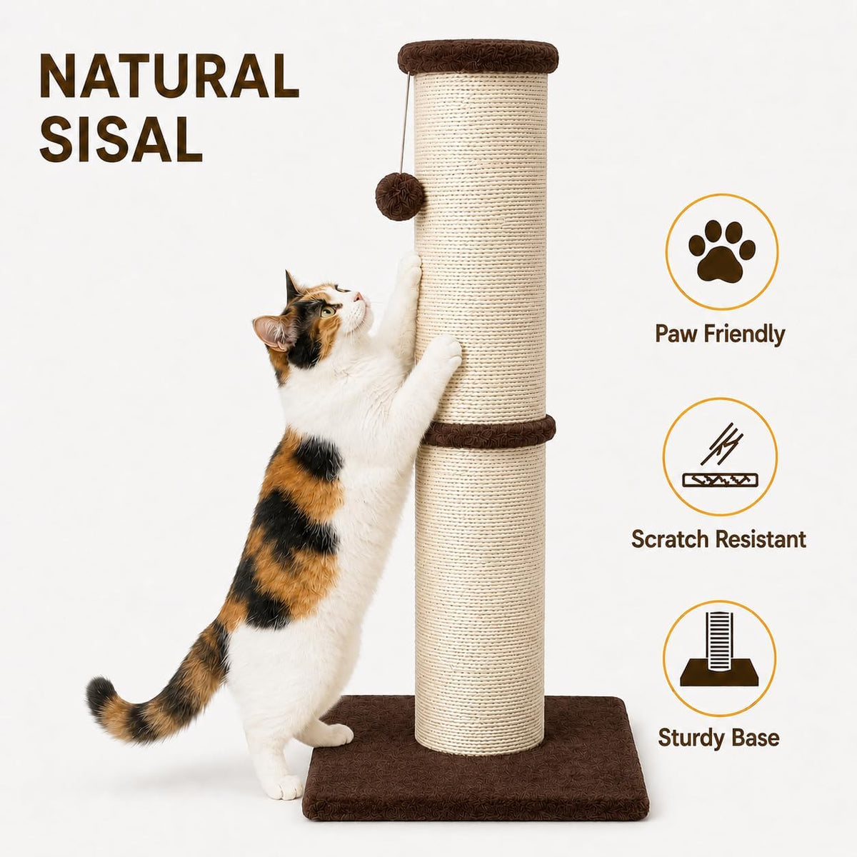 PAWSCRAT 32-Inch Tall Cat Scratching Post, Sisal - X-Large / Brown - image 3