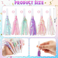 Mermaid party blowers with glitter metallic fringe in pink, purple, white and blue - view 9