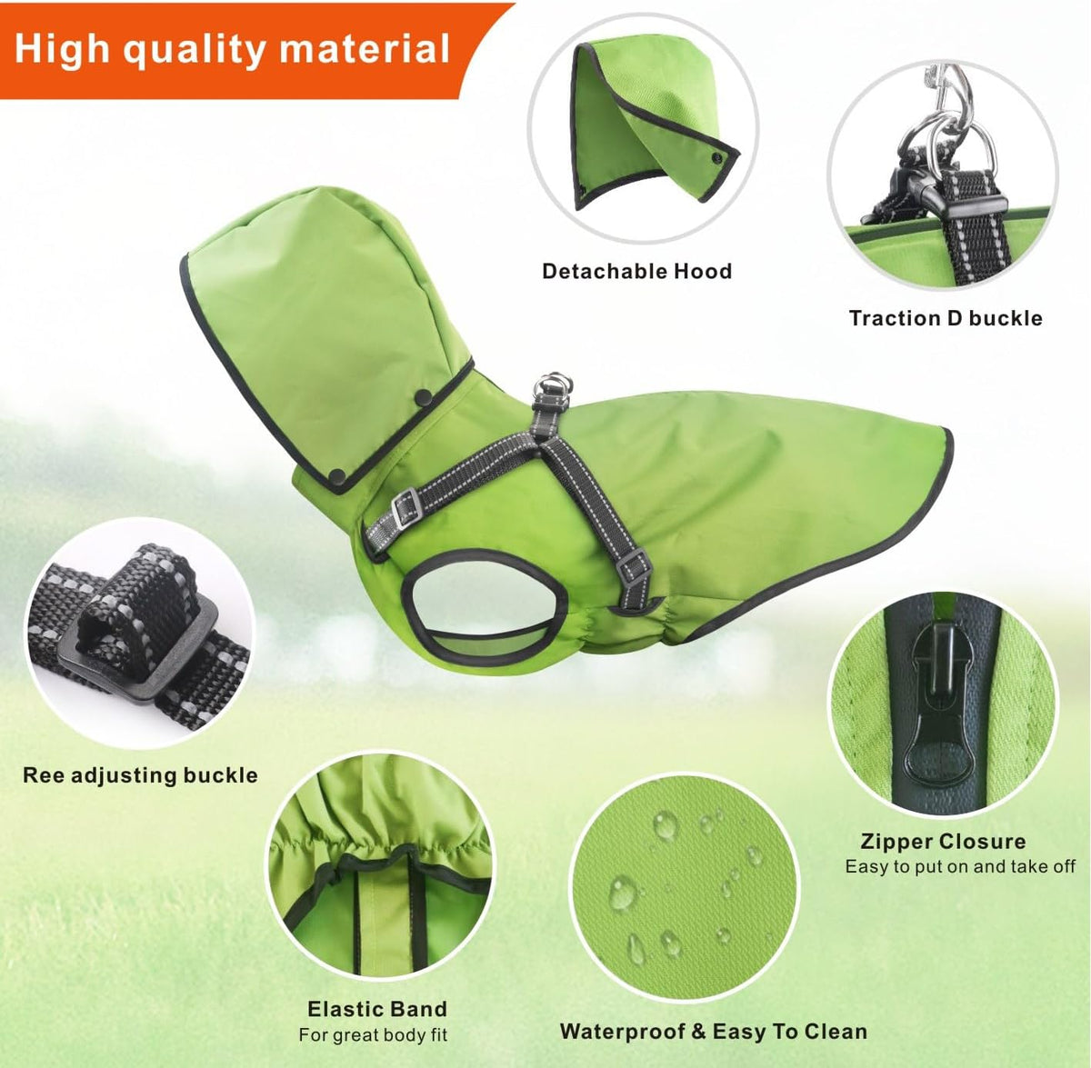 Dog Raincoat Waterproof Dog Hoodie Reflective Dog Raincoat Hooded - XL / Green - image 2