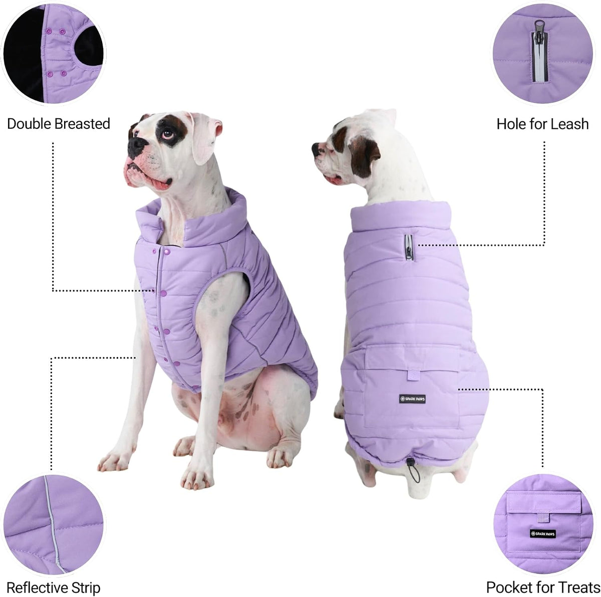 Spark Paws Dog Winter Coat Jacket - Lilac / XX-Large - image 3