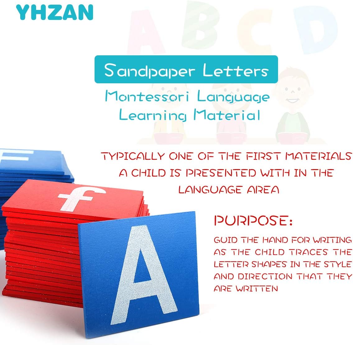 YHZAN Montessori sandpaper letters tactile alphabet set with upper and lower case letters - view 3