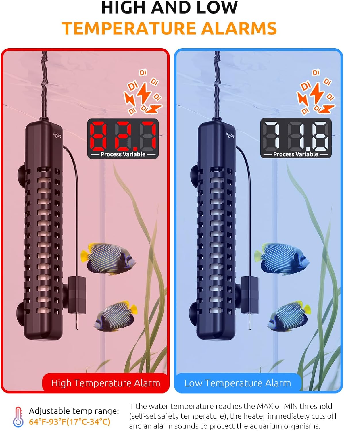SEAOURA 500W Aquarium Heater for Fish Turtle 70-80 Gal Thermostat - 50-60 Gallon Tank - image 2