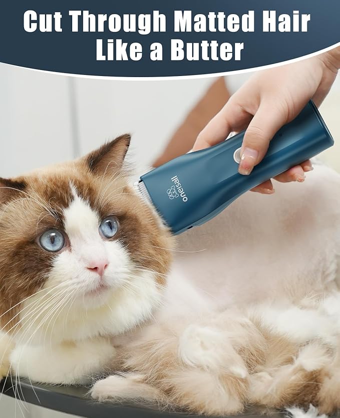 oneisall Pet Clipper for Cat Matted Hair, Pet Shaver for Cats Quiet Pet Clippers Waterproof Cordless Cat Clippers for Matted Hair Long Hair with Storage Bag (Green)