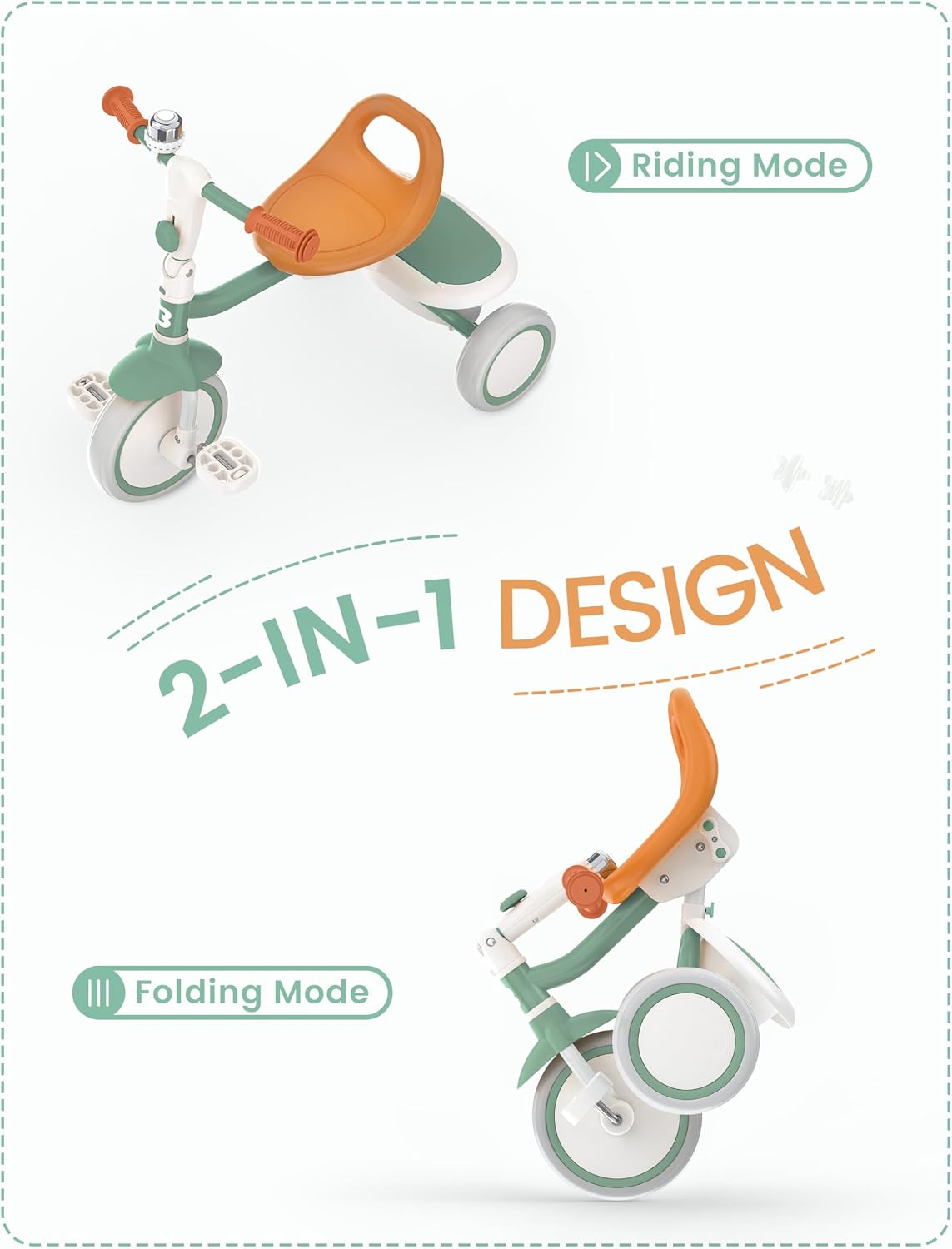 besrey Toddler Tricycle with Bell - Green - image 2