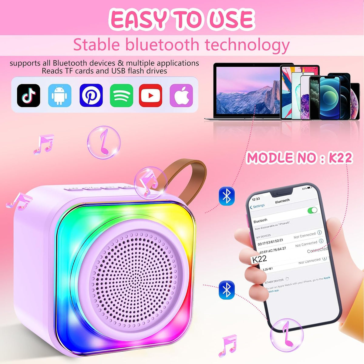Karaoke Machine with 2 Microphones for Kids - Purple - image 3