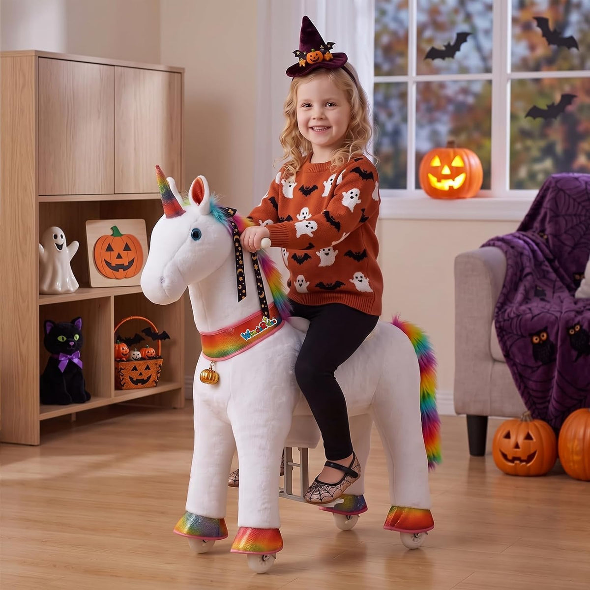 WondeRides brown plush ride on pony for kids with foot pedals, handlebar and wheels - view 4