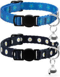 Tribal Aztec Cat Collar 2-Pack, Breakaway with Bell – Essentials for Cats - Black & Blue, 2-Pack, 7-11"