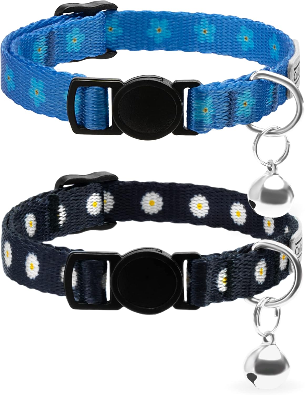 Tribal Aztec Cat Collar 2-Pack, Breakaway with Bell – Essentials for Cats - Black & Blue, 2-Pack, 7-11"