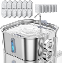 Dog Water Fountain for Large Dogs, 8L/2.1Gal Stainless Steel Pet Water Fountain with Water Level Window, Automatic Dog Water Bowl Dispenser for S-L Dogs and Multi-Pets (with 6pcs Filters)