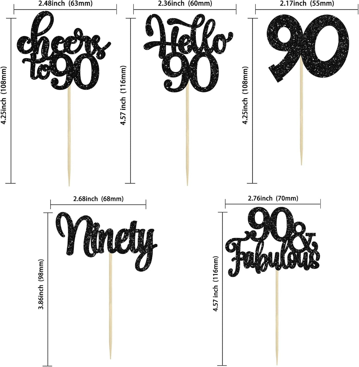 30pcs 16th Birthday Cupcake Toppers - 90th / Black - image 2