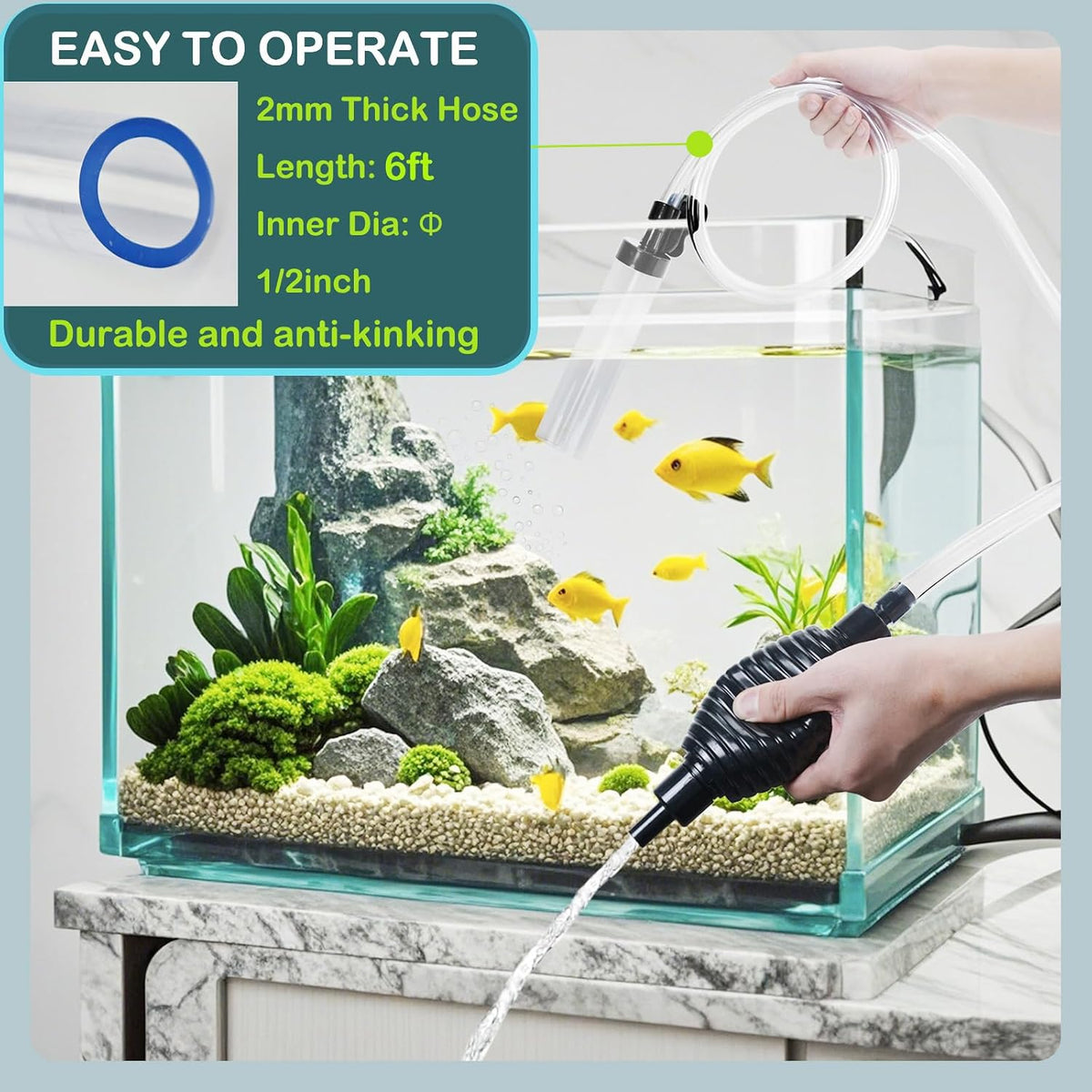 4.3ft Aquarium Siphon Vaccum Cleaner Fish Tank Water Changer Kit – Essentials for Fish - 6ft - image 3