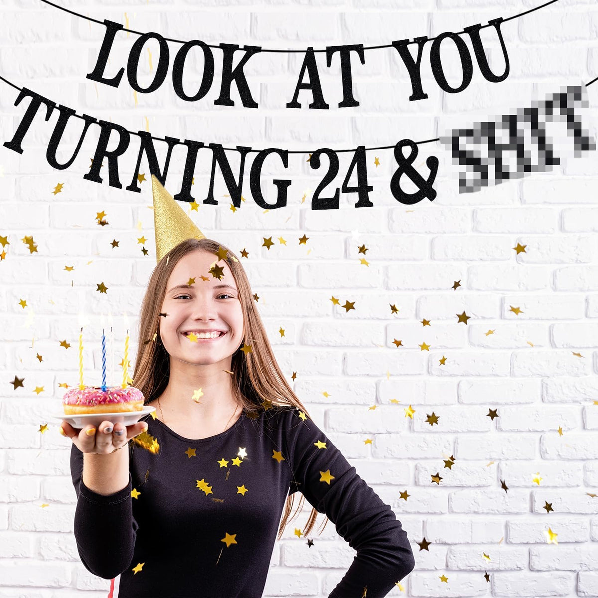 Black Glitter Look at You Turning 25 & Sh*t Banner - 24 - image 3