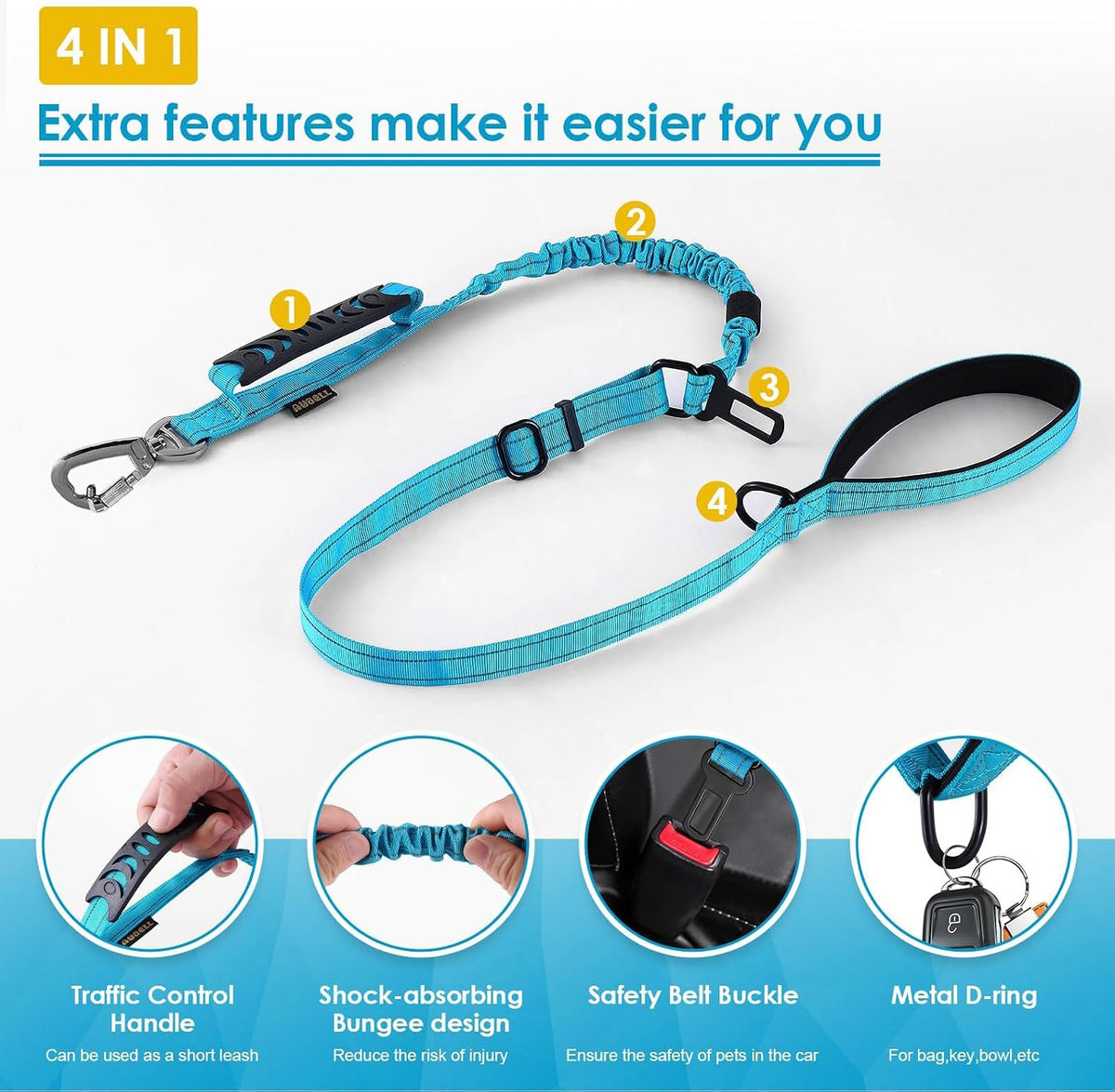 AUBELL Tactical Dog Leash Heavy Duty - Blue - image 4