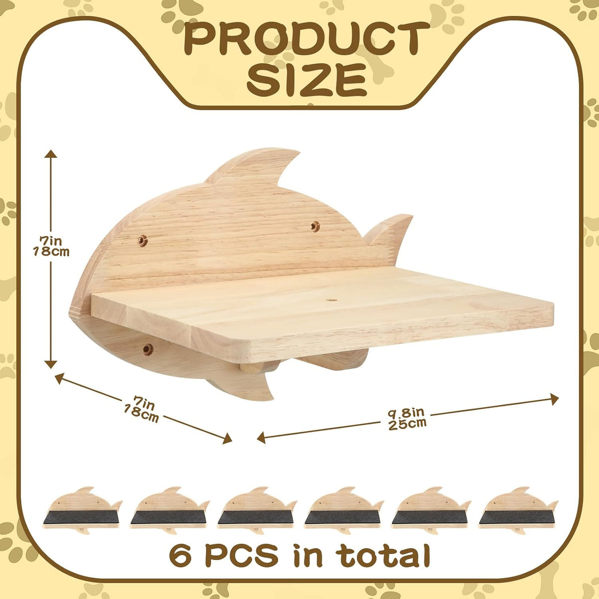 Lenwen 6 Set Cat Wall Shelves, Wood Cat Climbing Step - Fish - image 2