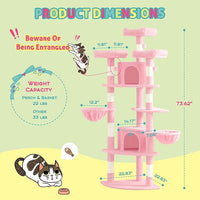 SHA CERLIN 73in Fan-Shaped Corner Cat Tower for Save Space/Multi-Level Tall Cat Tree for Indoor Kitties/Condo with Baskets/Cozy Perches/Sisal Scratching Posts/Pet Activity House/Pink