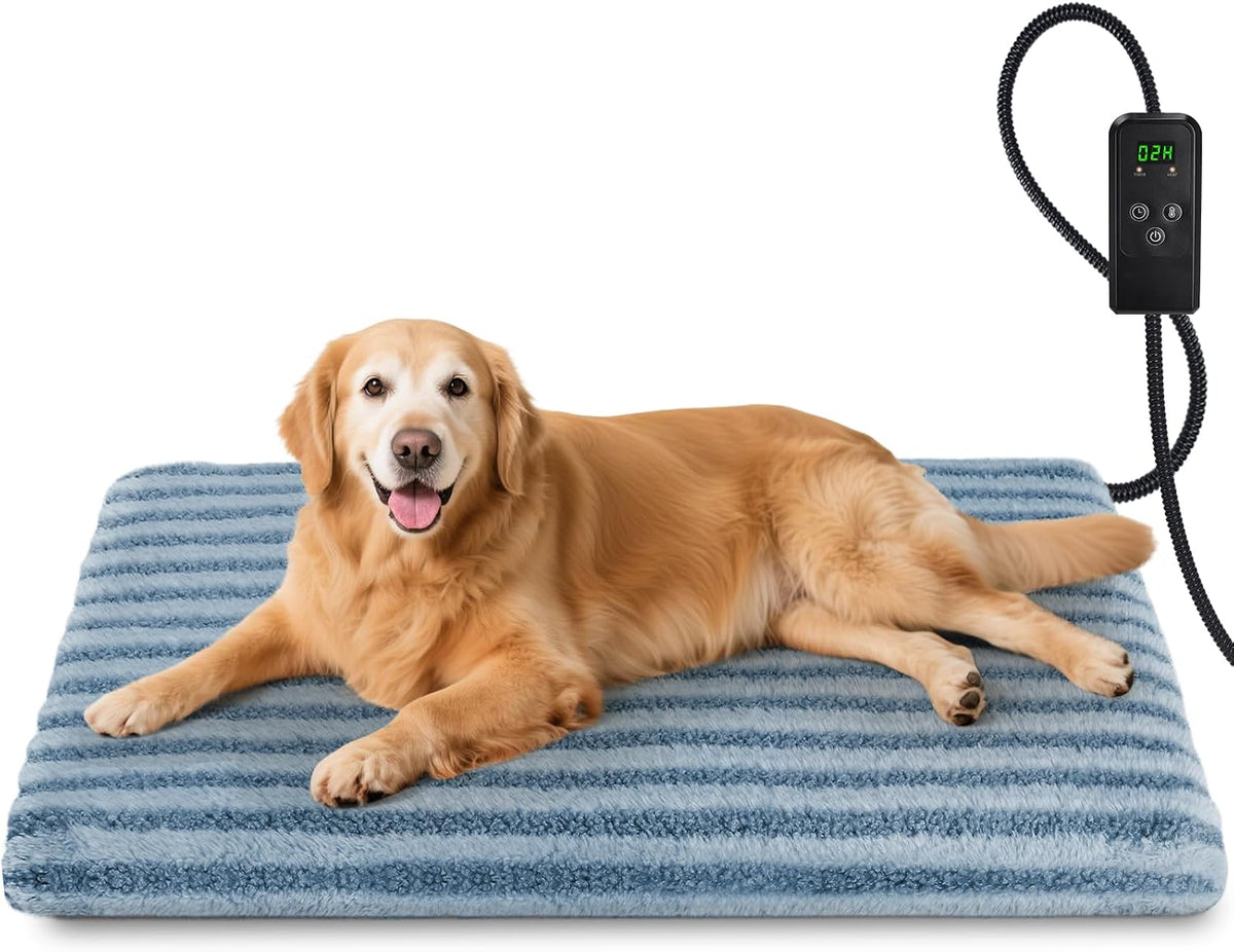 Large Pet Heating Pad, Adjustable Temperature with Timer - Blue / L (35'' x 24'')