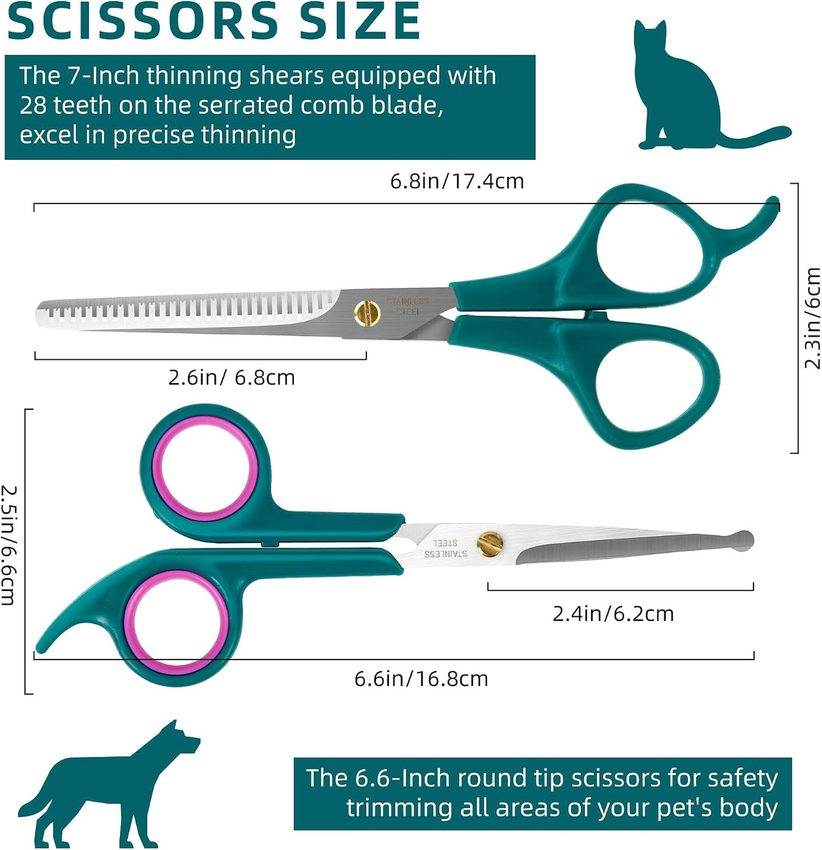 Professional Dog and Cat Grooming Scissors, Pet Grooming Shears - Green 3 in 1 Pro - image 2
