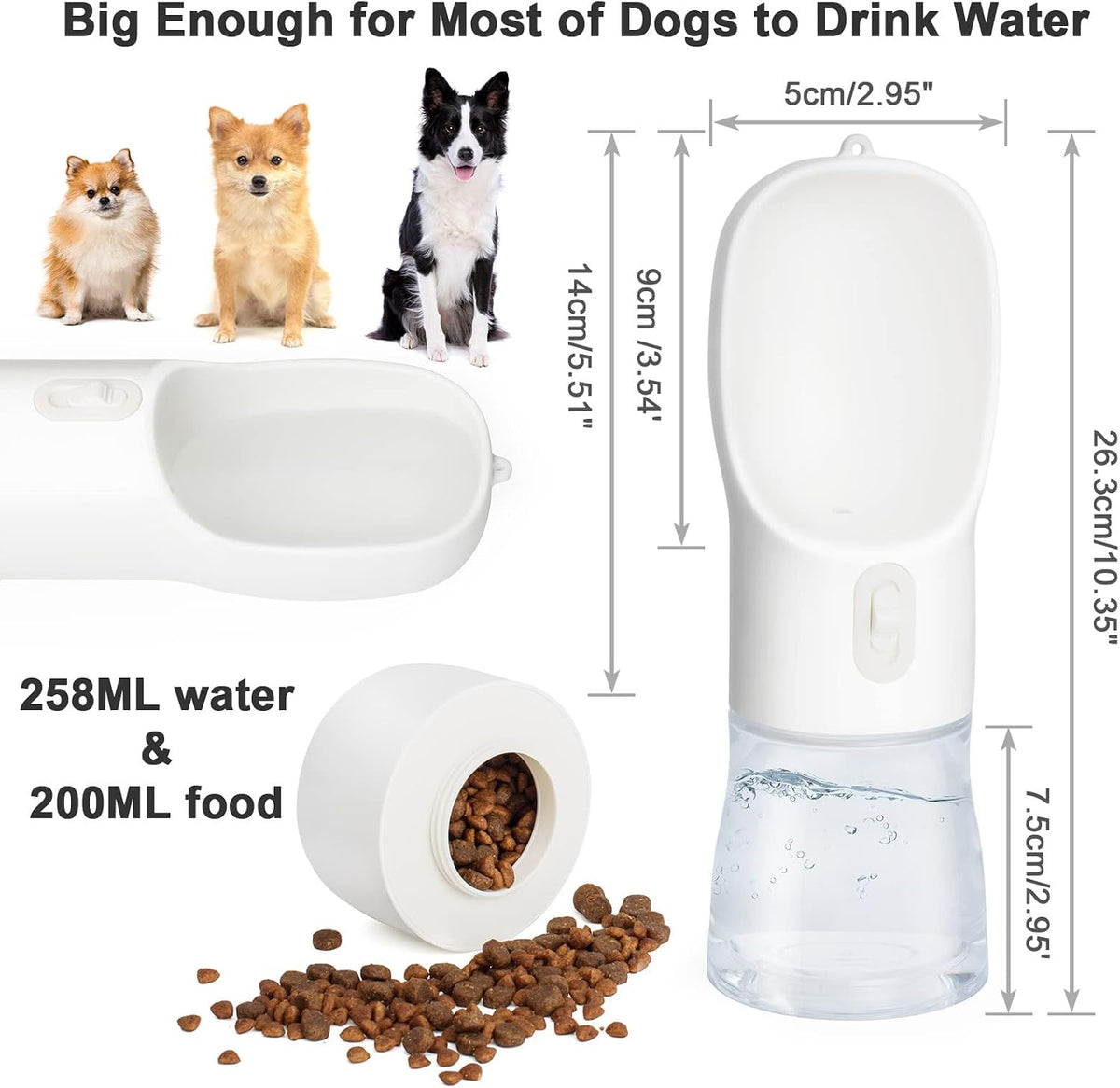 Portable Dog Water Bottle with Food Container Dishwasher Safe-Pink – Essentials for Dogs - White - image 2