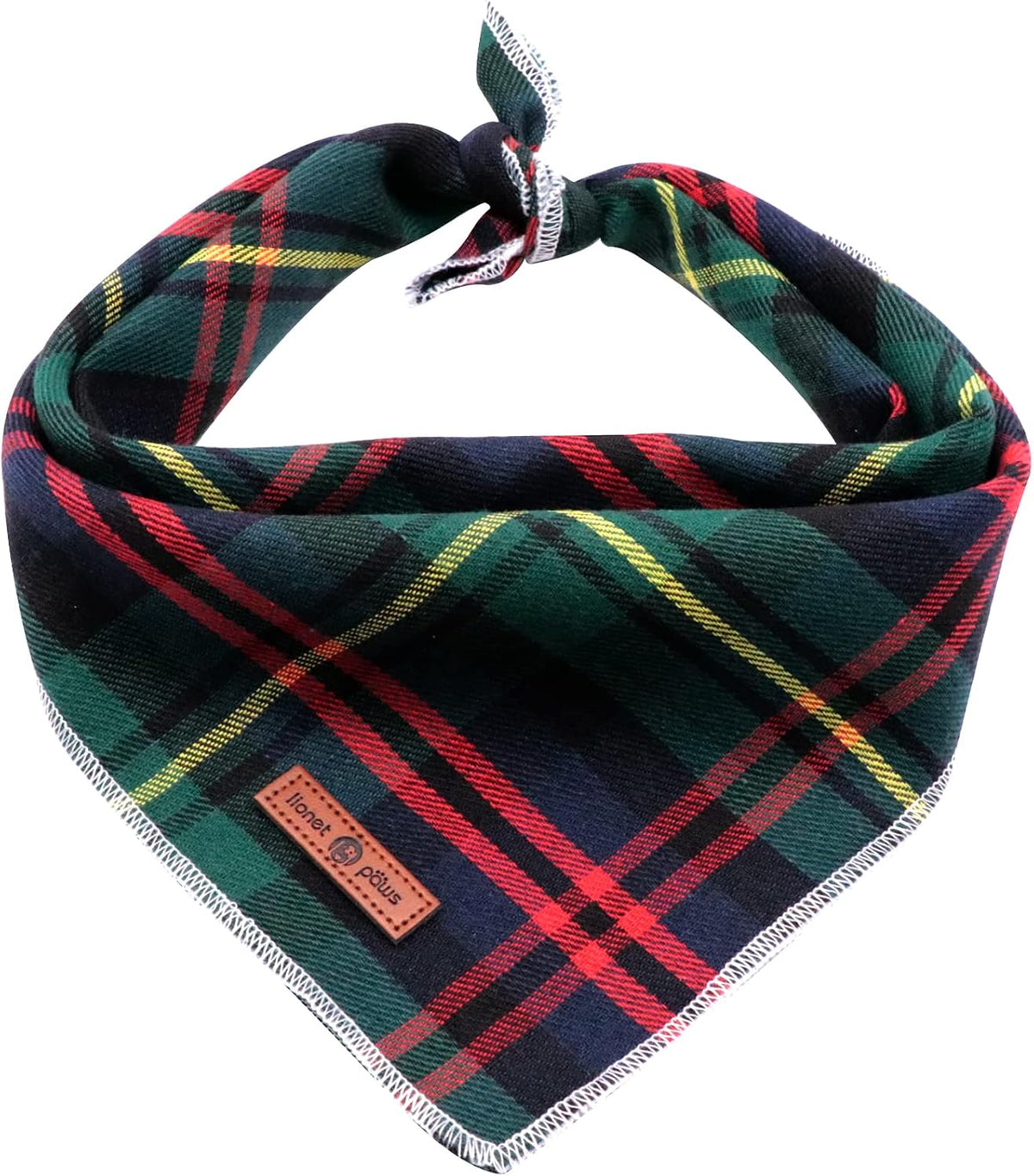 Lionet Paws Spring Daisy Dog Bandana Washable Cotton Handkerchief - Green Tartan / Large (Pack of 1)